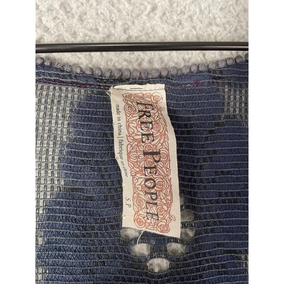 Free People Navy Lace Mini Dress Small Boho Sheer Bell Sleeve Festival Outfit - Picture 3 of 12